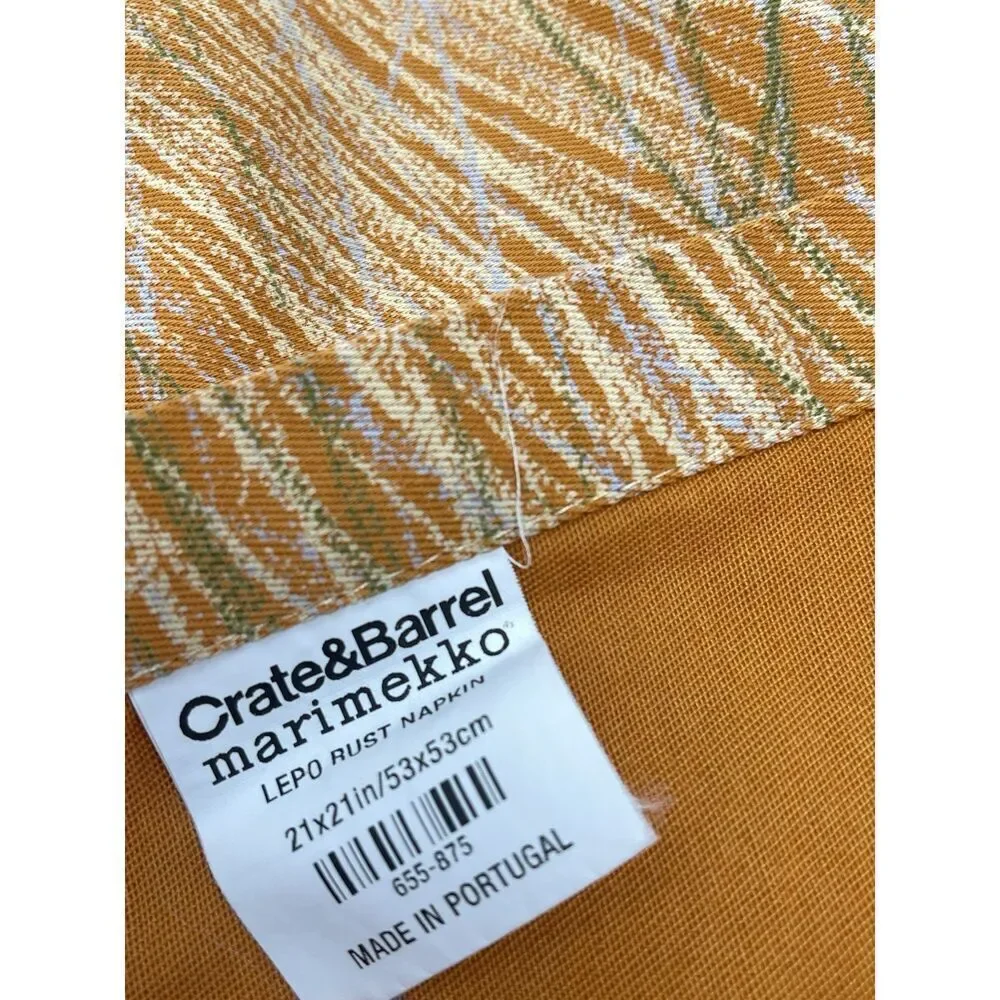 Crate & Barrel Marimekko Lepo Rust Napkins 21x21” Cotton Orange Green Set Of 7